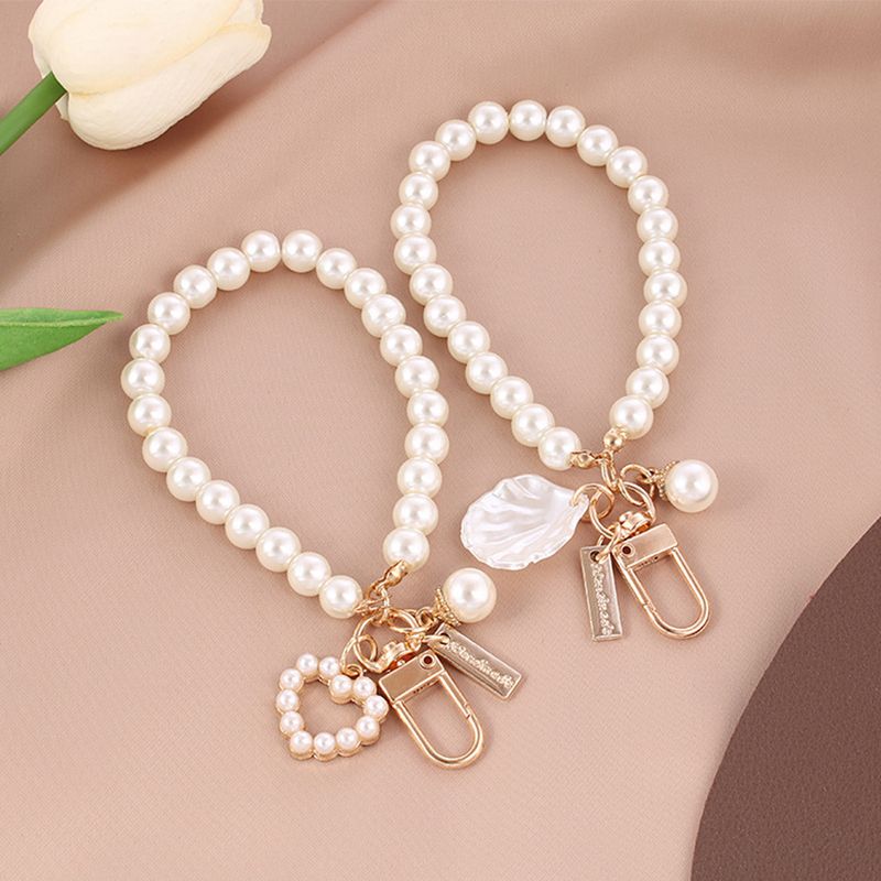 Cute Pearl Keychain For Women Girls Shiny Pearl Bead Shell Phone Bag Backpack Charm Accessory Car Key Key Chain Pendant_voghion.com
