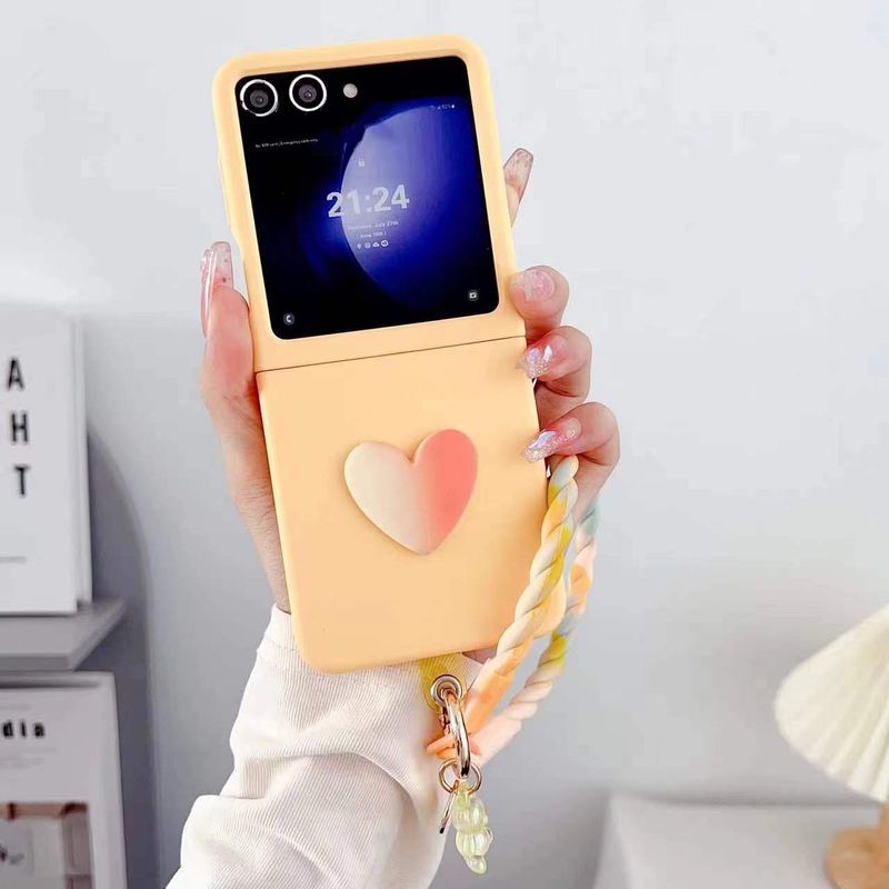 For Samsung Galaxy Z Flip 5 Luxury Cute Change Color Heart Strap Phone Case Cover_voghion.com