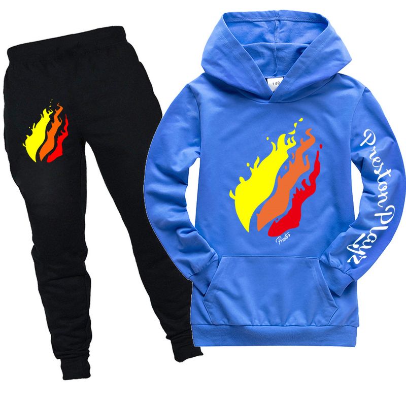 100-170 Size Pattern Pocket Sweatshirt Hoodie + Black Long Pants 2-Piece Set Pk1034 Sleeve With Flower-1_voghion.com