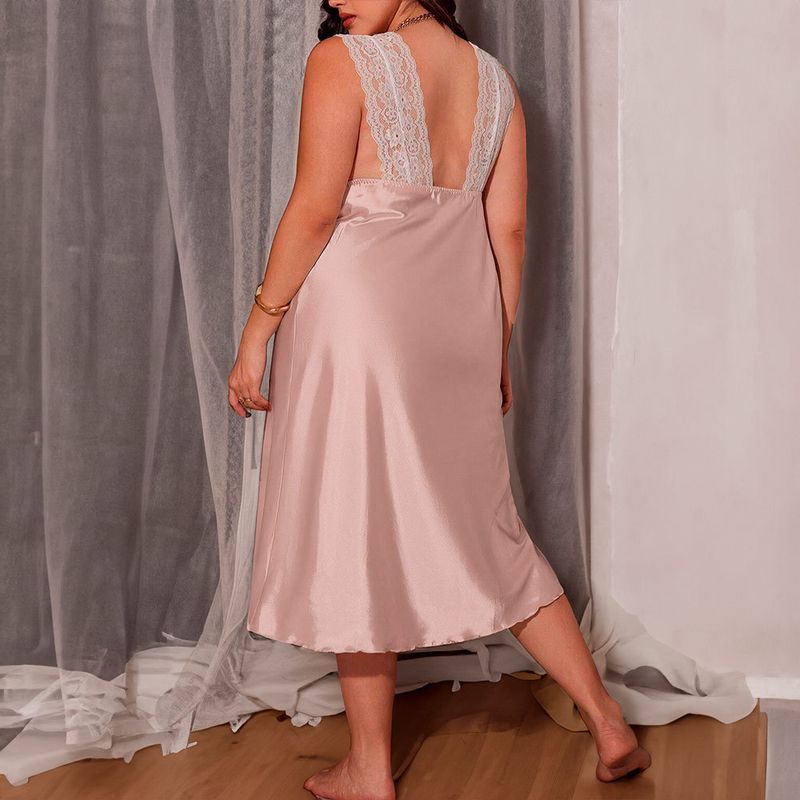 Pajamas Ladies Lace Splicing Halter Suspender Long Pajamas Loungewear_voghion.com