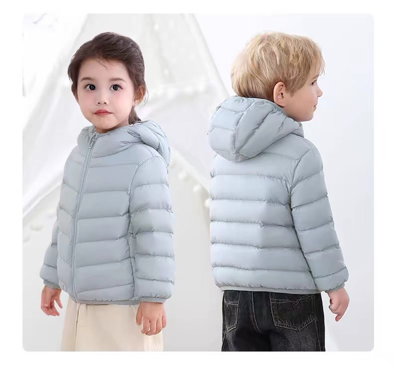 Leichter Daunenmantel mit Kapuze für Jungen und Mädchen, Wintermantel mit 90 % weißer Entenfederfüllung, wasserabweisendem Nylon-Obermaterial, 7 Farben (90–160 cm)_voghion.com