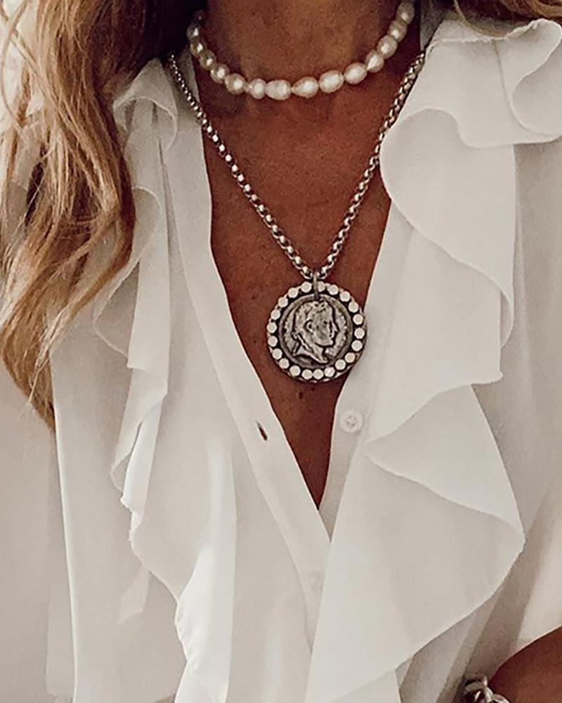 Women's clothing White long-sleeved ruffled top_voghion.com