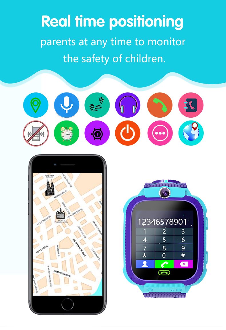 Relógio inteligente à prova d'água multifuncional para crianças, relógios GPS de posicionamento remoto sem preocupações para pais para crianças_voghion.com