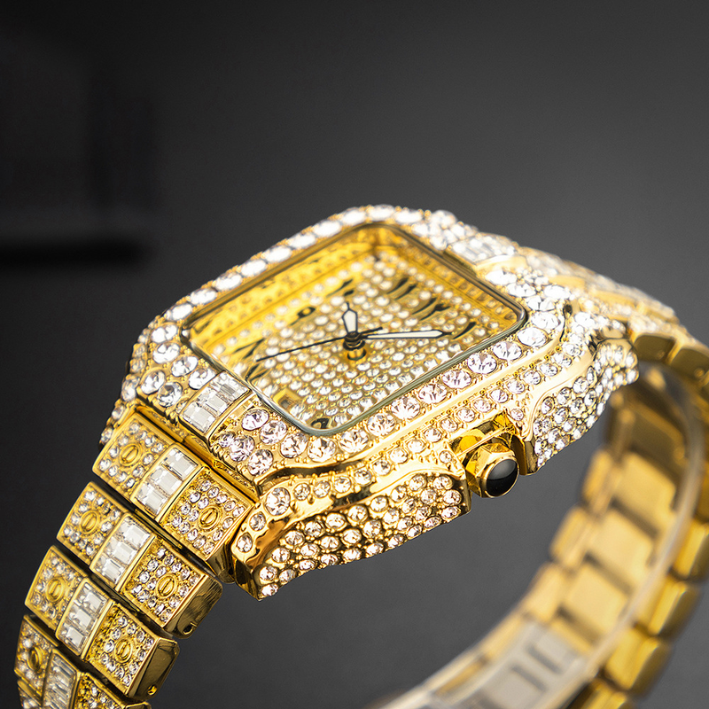 Men's Luxury Hip Hop Style Quartz Watch With Diamond Accents, Mineral Crystal, 30M Water Resistant, Gold Black Silver Options_voghion.com