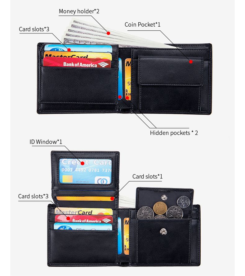 Leather Men's Money Clip Short Three Fold Wallet Rfid Anti-theft Wallet_voghion.com