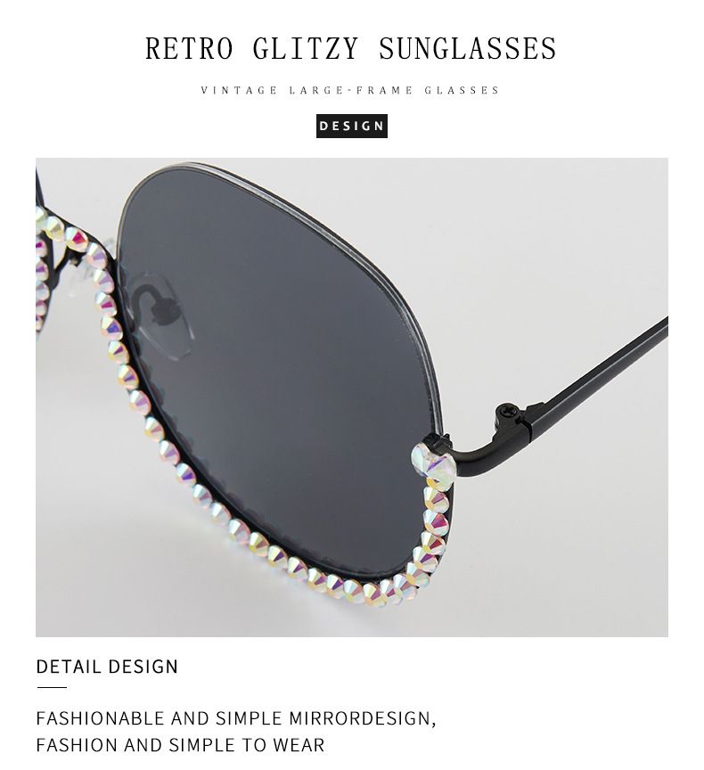 New Diamond Studded Lower Half Frame Glasses Trendy Internet Red With The Same Style Box Ins Small Fragrance Sunglasses_voghion.com