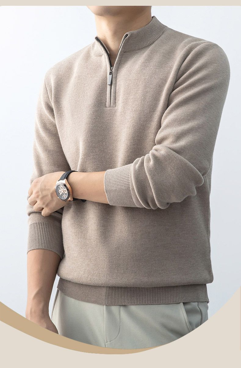 Men's Casual Zip-Up Knit Sweater – Soft Pullover With Stylish Half-Zip (Burgundy/Brown/Khaki/Dark Gray)_voghion.com