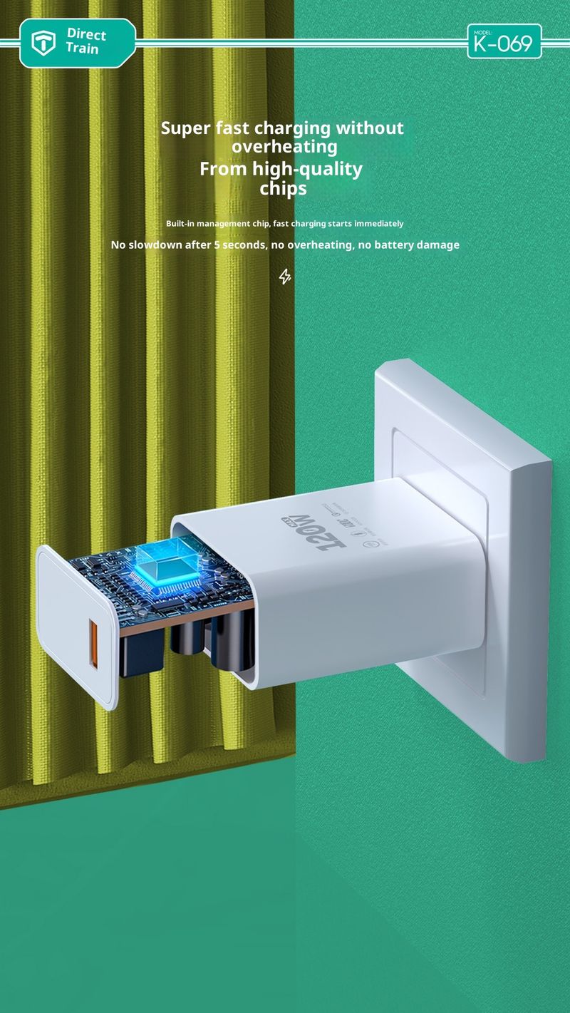 Chargeur ultra-rapide 120 W compatible avec les téléphones Xiaomi, Huawei et Vivo, avec câble de charge rapide 6 A._voghion.com