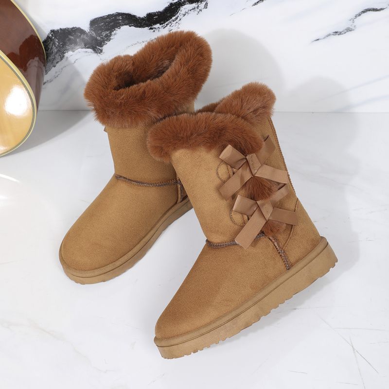 New Length Autumn and Winter Women's Mid Height Boots Bow Shaped Fashionable Plush Snow Boots_voghion.com