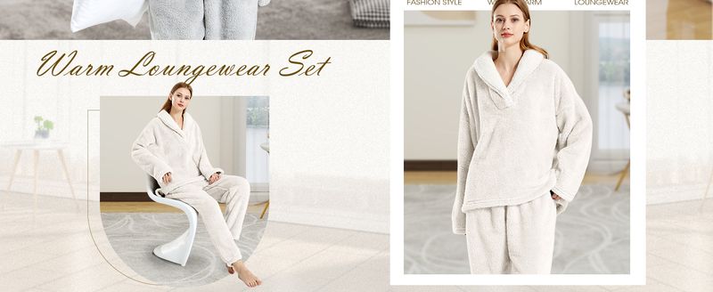 Women' S Fluffy Pajamas Set Fleece Pullover Pants Loose Plush Sleepwear 2 Piece Pjs Set Warm Loungewear Fuzzy_voghion.com