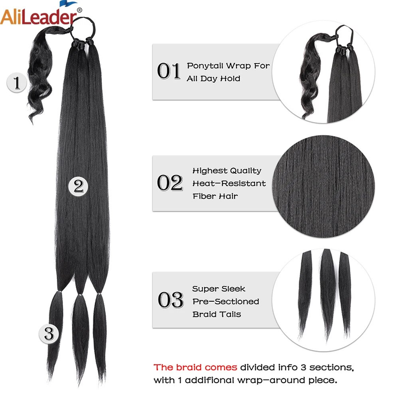 26 "36" extra lunghi con cravatta estensione coda di cavallo sintetica capelli finti dritti coda finta intrecciata fai da te_voghion.com