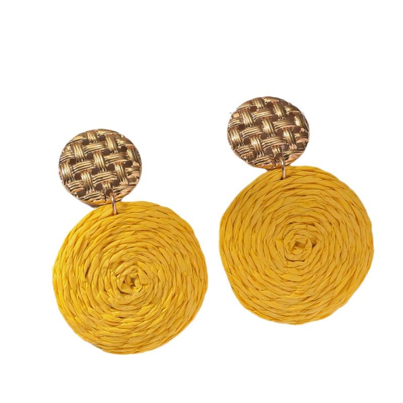 Dopaminfarbene, runde Ohrringe aus gewebtem Raffiafasergewebe – elegant und hochwertig – Schmuck für Damen_voghion.com