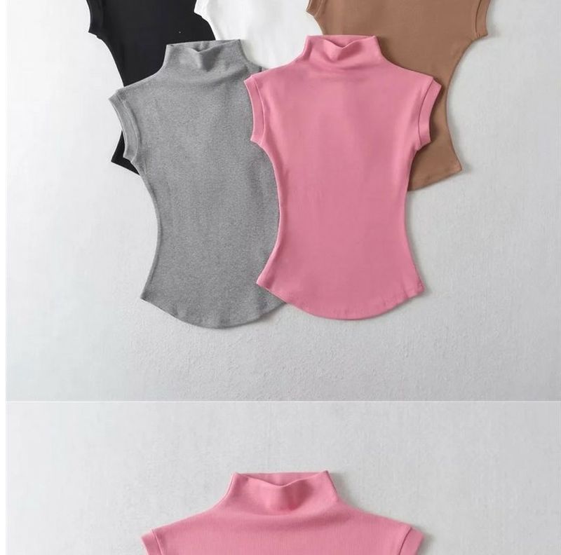 Maglietta a maniche corte con collo alto e tinta unita, stile Pure Desire, per l'estate da donna, nuova e sexy, aderente e con cintura in vita_voghion.com