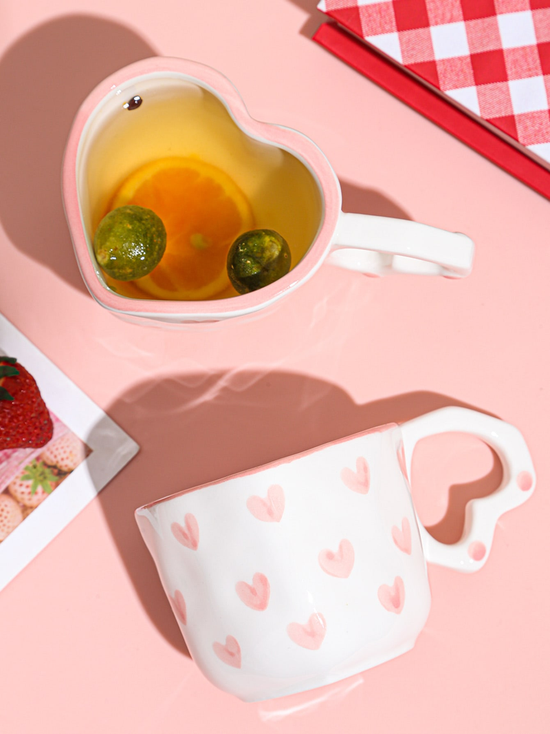 1 tazza disegnata a mano con manico creativo a forma di cuore, tazza per acqua, tazza da caffè in ceramica fatta a mano rosa carina_voghion.com