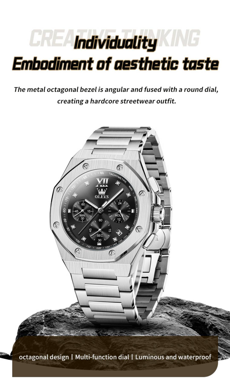 Neue klassische Herrenuhr Multifunktionale wasserdichte Quarz Herrenuhr Business Style Edelstahlarmband_voghion.com