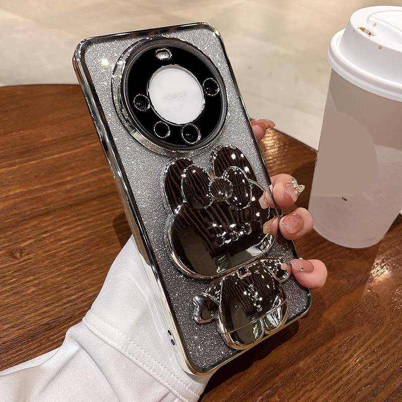 Phone Case Suitable For Gradient Glitter Phone Case Luxury Rabbit Makeup Mirror Bracket Cover_voghion.com