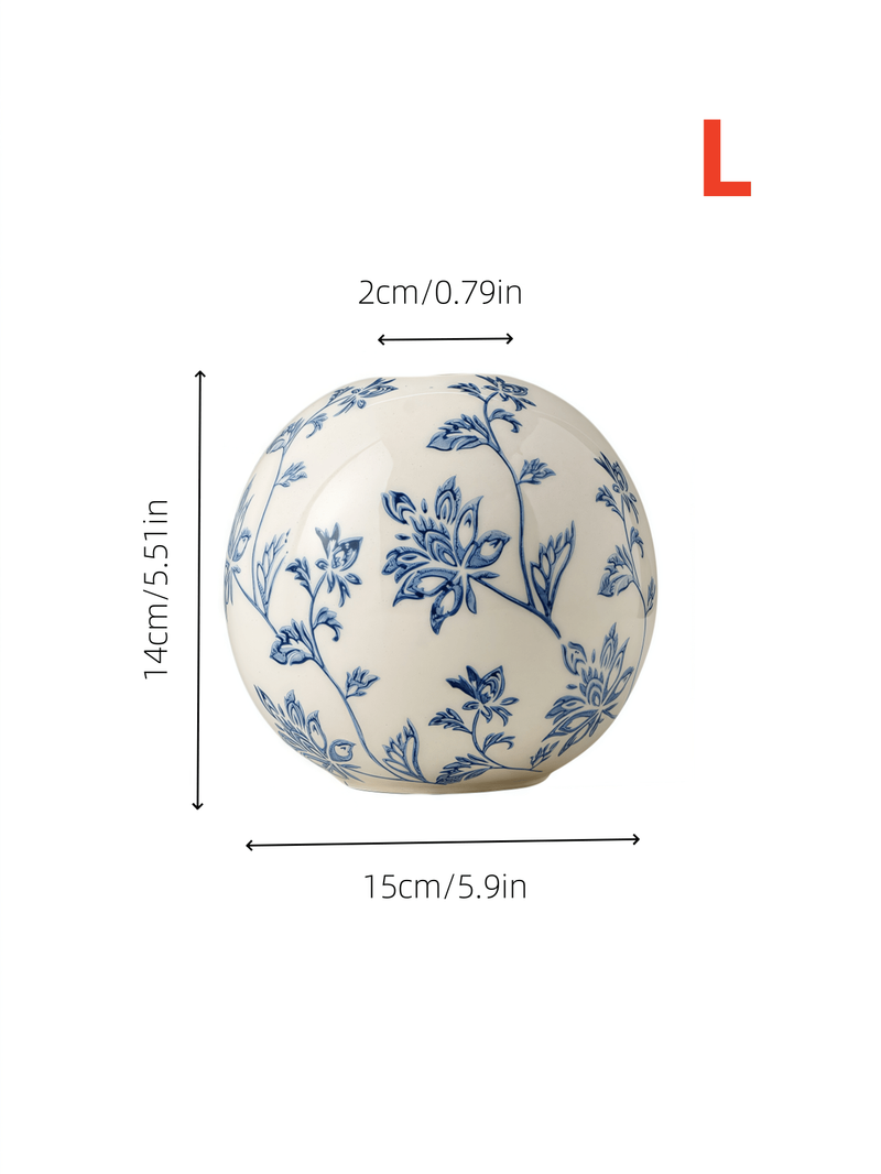 1pc Chinese Style Blue And White Porcelain Design Round Ball Ceramic Vase Is Suitable For Classical Style Scene Ornaments Flower Arrangement Vase_voghion.com