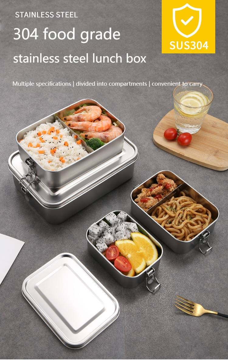 Contenitore per il pranzo in acciaio inossidabile con coperchio - 304 per uso alimentare, adatto al microonde, a prova di perdite, design moderno e minimalista per studenti e impiegati_voghion.com