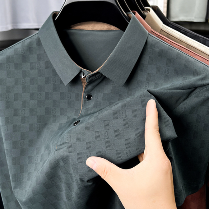 Cooling & Breathable Men's Polo Shirt - Lightweight Short Sleeve Business Casual Top With Moisture-Wicking Fabric & Geometric Print_voghion.com