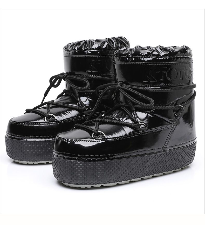 Bottes de neige à lacets pour femme, design de marque, plateforme antidérapante, imperméable, en cuir, épaisses et chaudes, en coton, collection hiver 2024_voghion.com