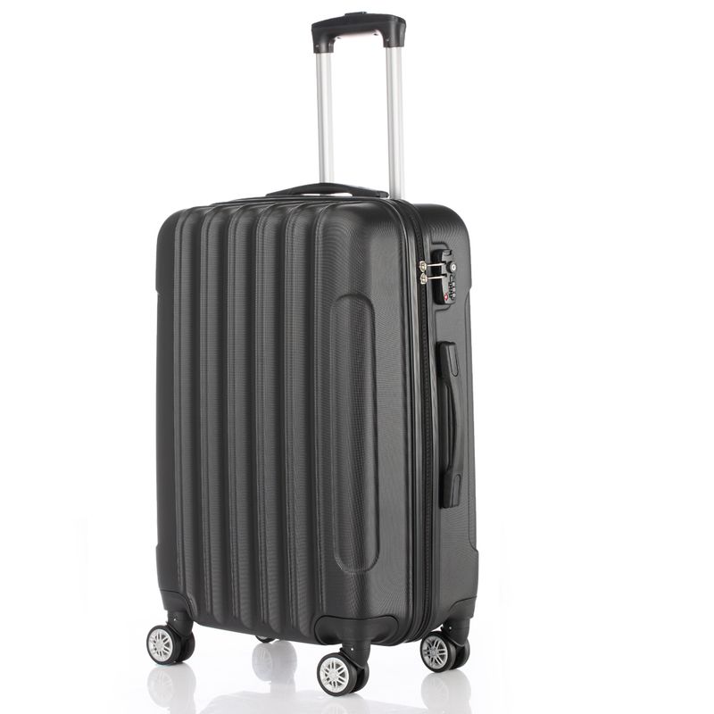 3 Pcs Suitcase Lightweight ABS Carry-on Hand Luggage 4 Spinner Wheels Trolley Case, Black_voghion.com
