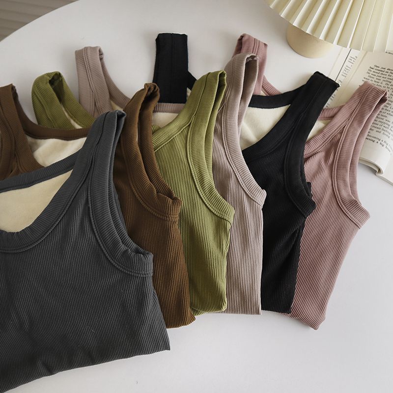 Autumn and Winter fleece-lined warm camisole thickened warm high elastic slim fit slimming inner warm bottoming top for women_voghion.com