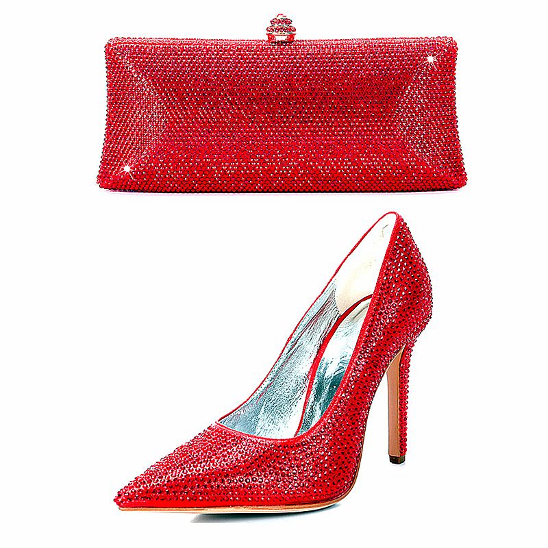 Scarpe con tacco alto da donna, piene di diamanti, borse e scarpe, abito da due pezzi, festa di nozze, borsa da sera lucida con strass_voghion.com
