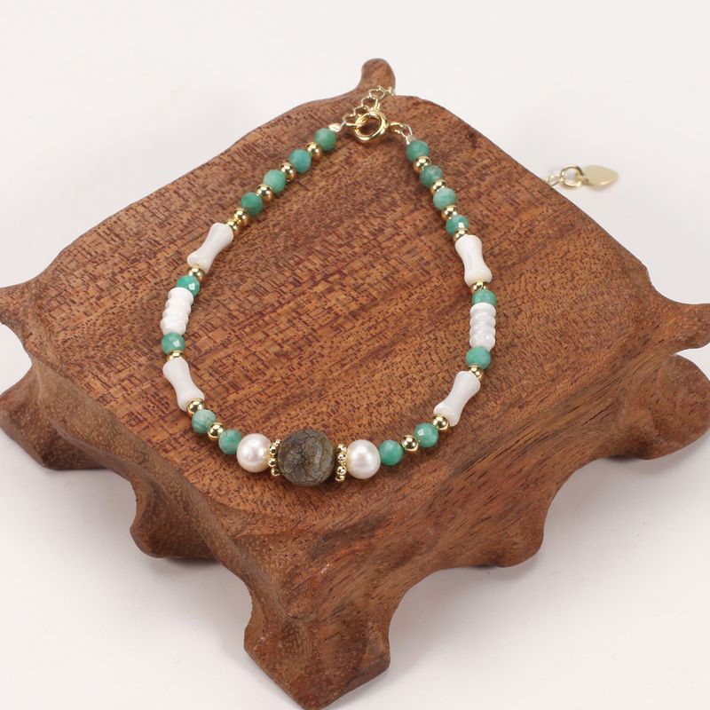 Agaat Natuursteen Zoetwaterparel Bamboe Schelp Armband Vrouwelijke Kralen Verstelbaar_voghion.com
