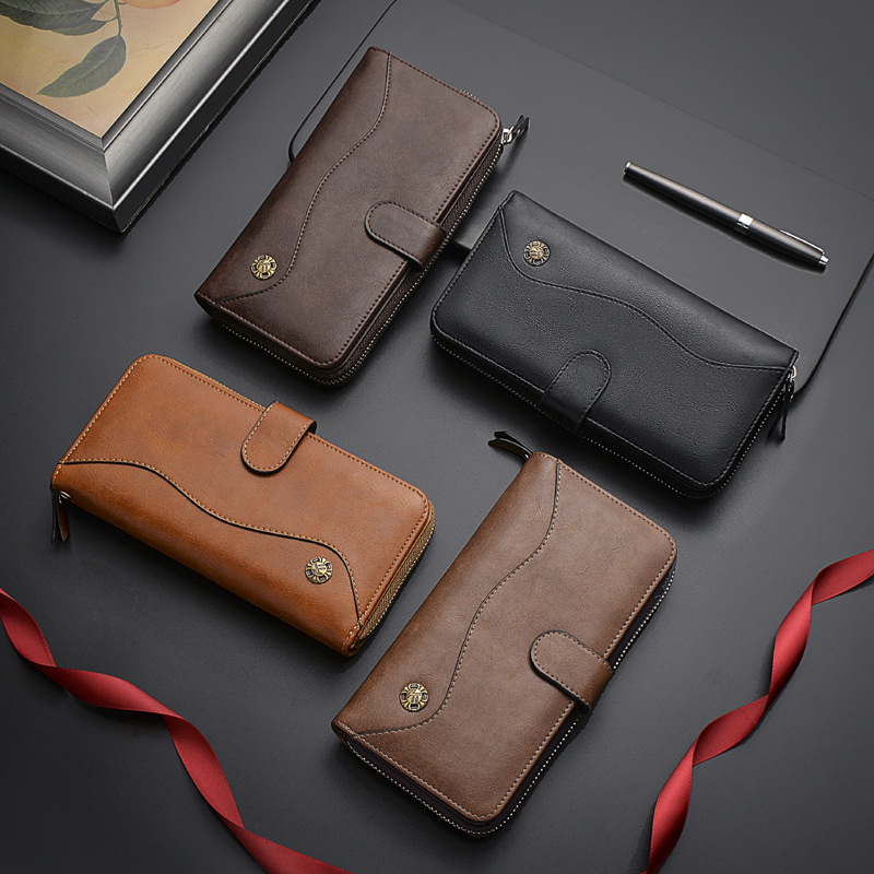 Cartera larga para hombre, bolso de mano multifuncional con hebilla para teléfono, muy popular_voghion.com