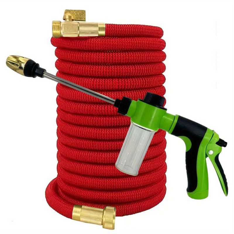 A Retractable Garden Hose Set With A High-pressure Water Gun Nozzle And US Standard 3/4-inch Connectors, Perfect For Outdoor Watering And Gardening._voghion.com