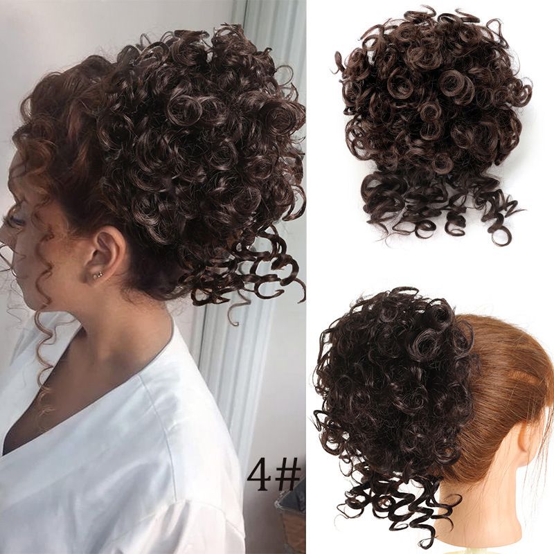 Lockiger, gewellter Dutt, Zugseil, Chemiefaser, synthetische Perückenverlängerung, chaotischer Dutt, Haar-Accessoires, flauschige Perückentasche_voghion.com