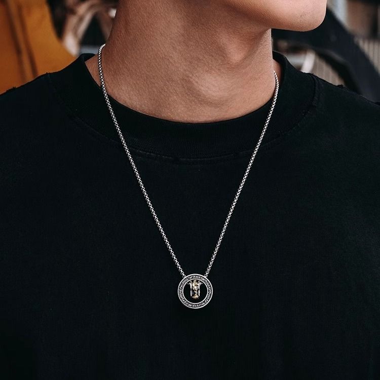 Nuova collana Pixiu con doppio anello da uomo, marchio alla moda, collana con ciondolo retrò, design di nicchia, stile cinese, esplosione_voghion.com