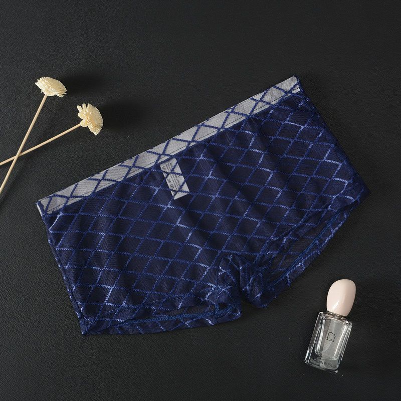 Junyou Men's Mesh Transparent Boxers Thin Plaid Pocket-Free Tight Breathable Underwear Summer Men's Youth Trousers_voghion.com