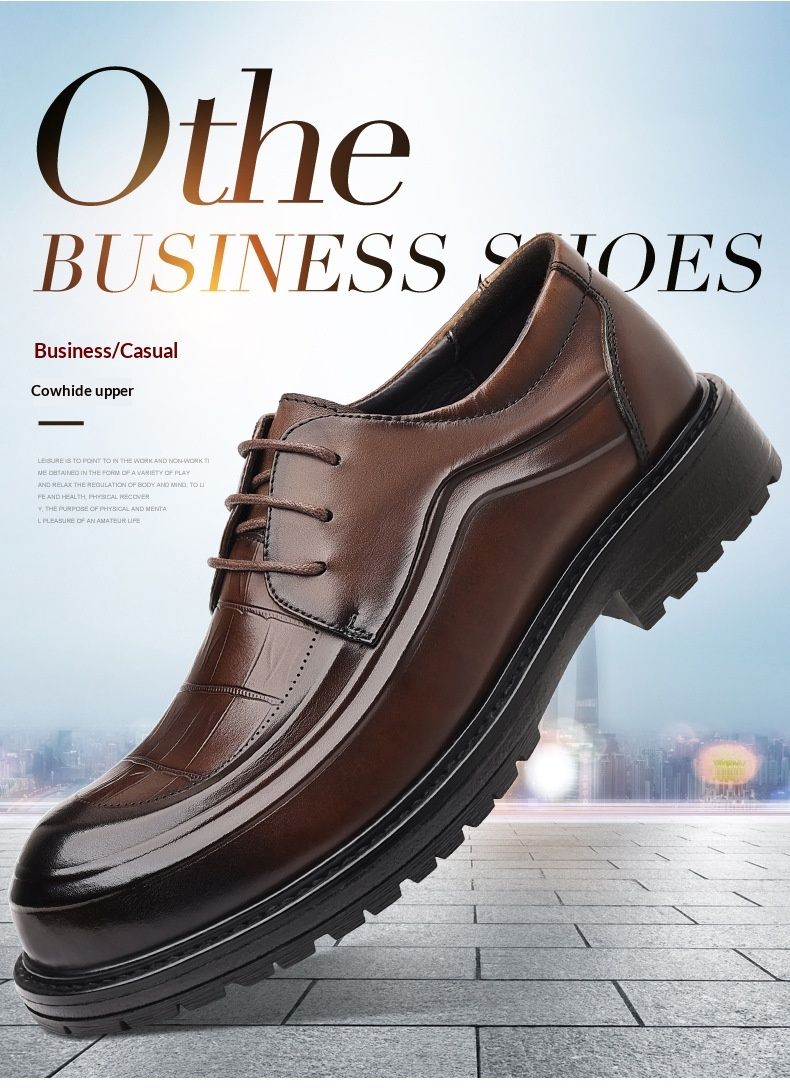 WalkPrime New Business Casual Genuine Leather Thick Sole Formal Men's Pure Cowhide Derby Shoes Light Style_voghion.com