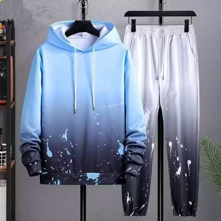 Thin Gradient Hooded Sweatshirt Men's Set Casual Plus Size Korean Style Sports Spring Autumn Trendy Versatile 7770_voghion.com