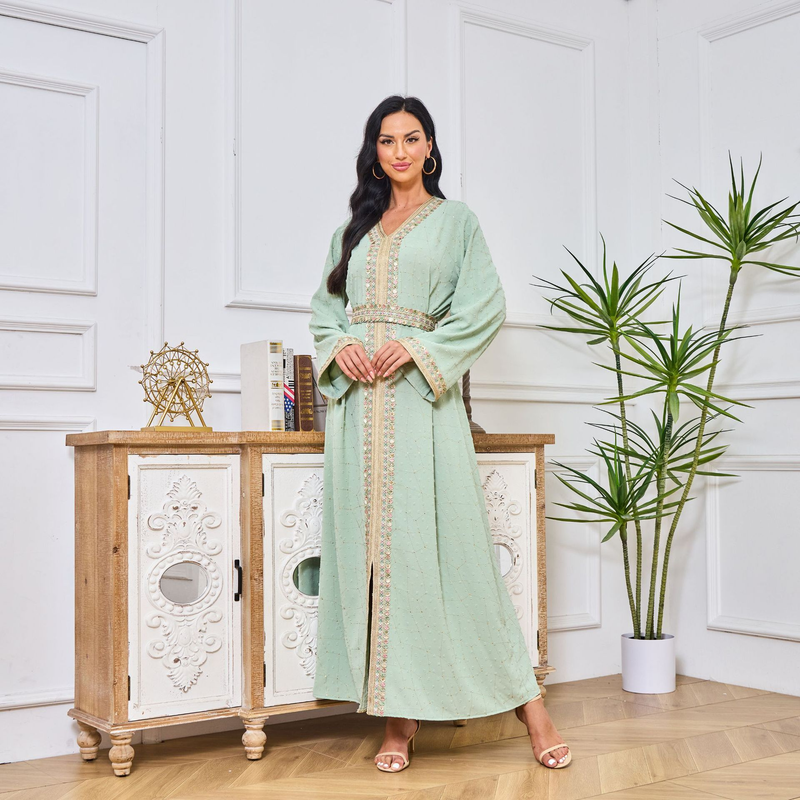 Mt023 Nueva túnica musulmana marroquí bordada, vestido cómodo de moda Abaya_voghion.com