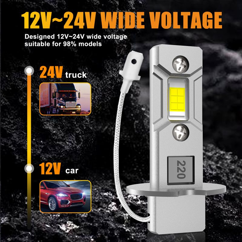 Lot de 2 ampoules de phares H3 Canbus sans ventilateur, feux de route 6 500 K, blanc 3 000 K, jaune, pour voiture, camion, feu antibrouillard LED, feu de conduite DRL 12_voghion.com