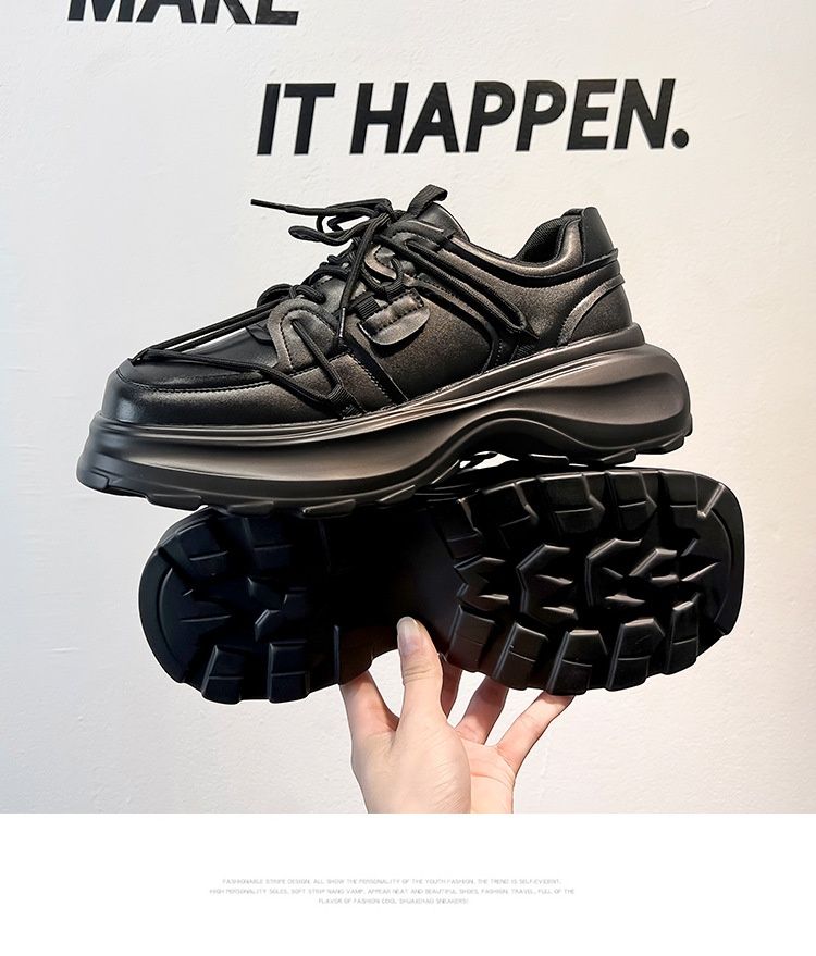 Wangjia High-End Hummer Bar Niche Square Toe Leder Herren Casual Derby Schwarz Höhersetzende Dad Schuhe 3316-A_voghion.com