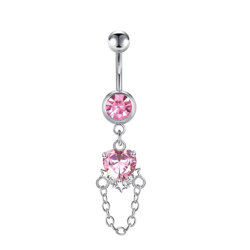 Ciondolo a forma di farfalla con diamanti rosa a punta in acciaio inossidabile, stile europeo e americano, per ombelico, zircone super lucido_voghion.com