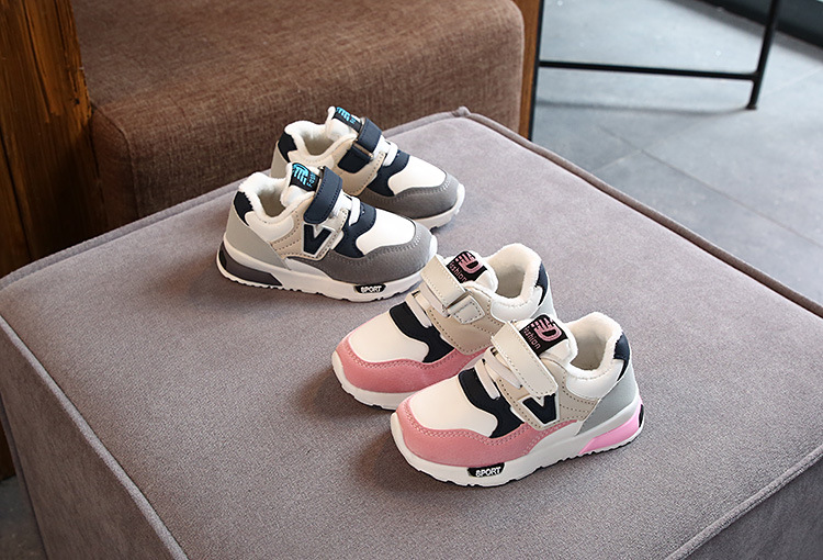 Child's shoes Add cotton new simple classic color matching children's warm sneakers_voghion.com