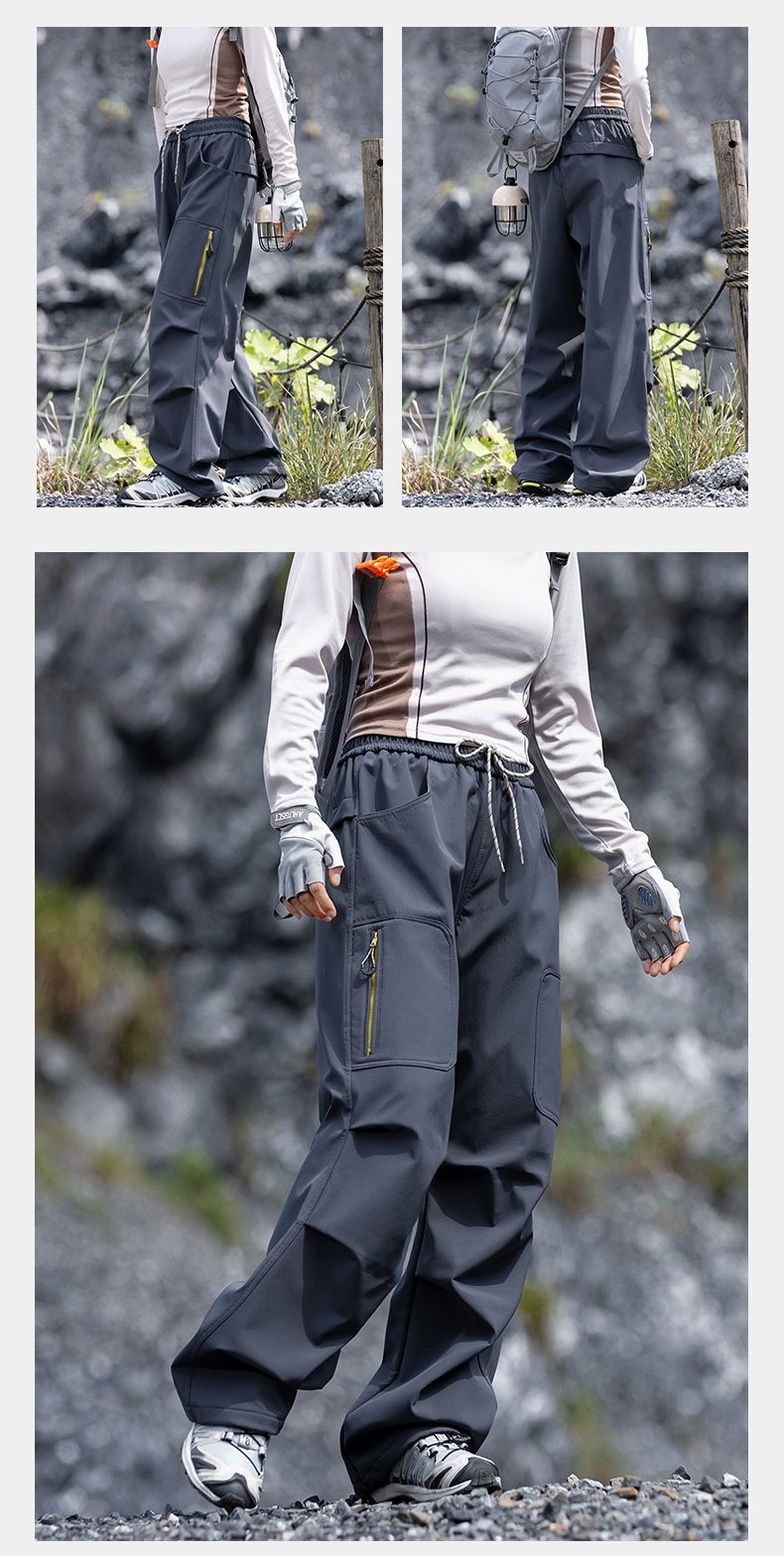 Pantalon cargo unisexe à jambes droites, coupe droite, doublé polaire softshell, résistant à l'usure et déperlant, idéal pour la randonnée en plein air (001 IZEXX)._voghion.com