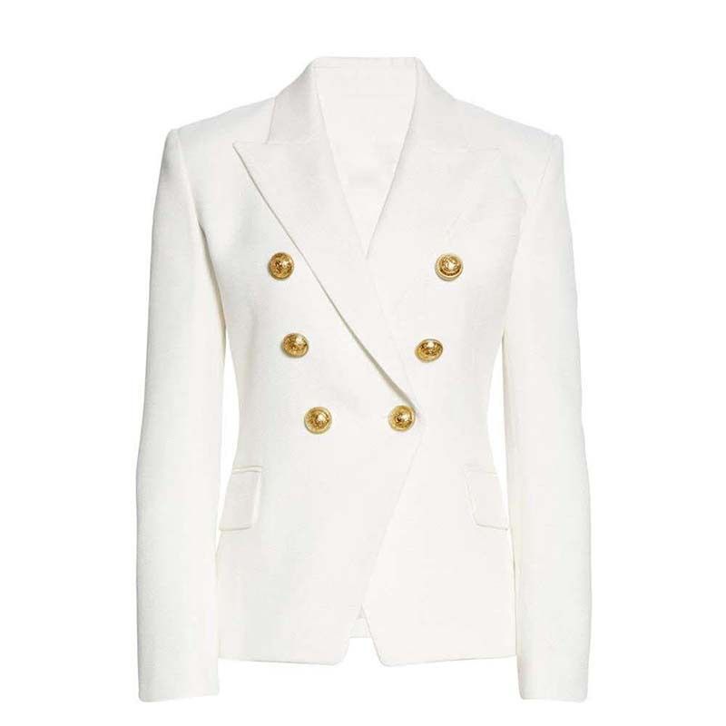 Women's Clothing New double breasted blue double breasted temperament commuter cotton suit solid color slim suit collar jacket_voghion.com