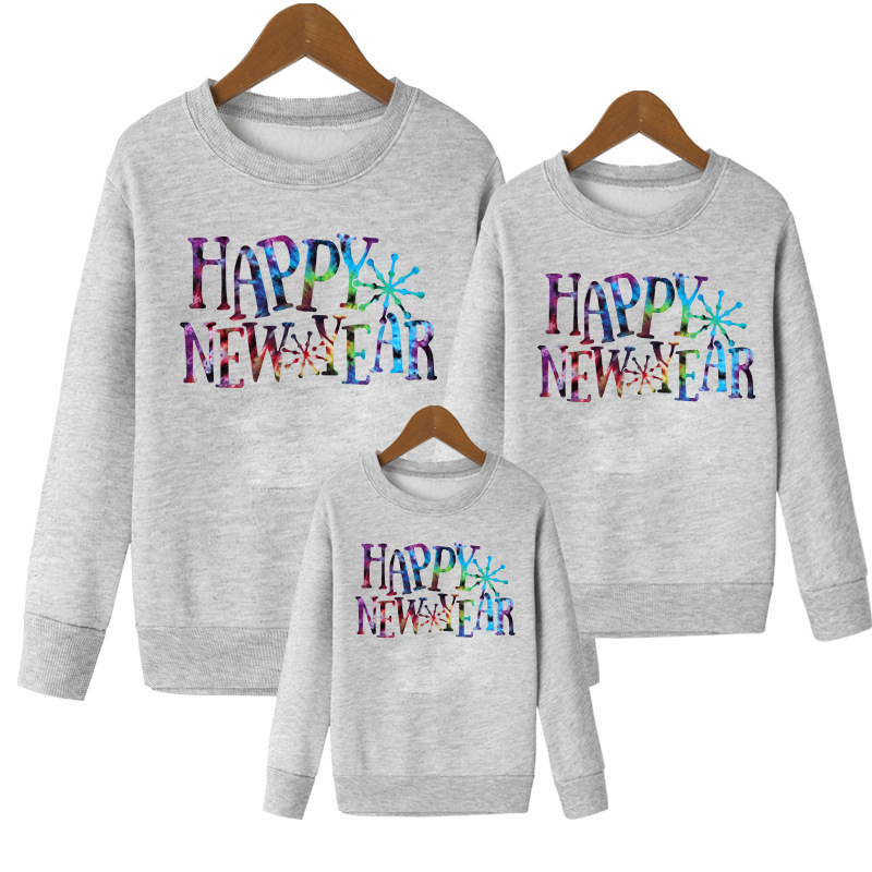 Frohes neues Jahr, Briefdruck, Familie, langärmeliger Kapuzenpullover, lockere Flut_voghion.com
