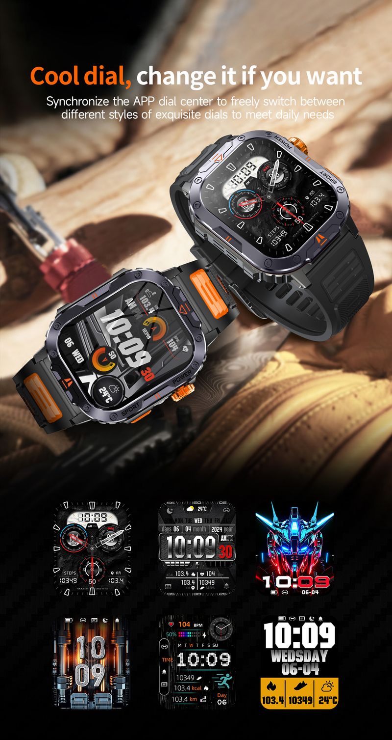 Smartwatch NX20 mit 2-Zoll-Display, lokaler Musikwiedergabe, Taschenlampe, Bluetooth-Anruffunktion und KI-Sprachsteuerung für Herren, Outdoor-Sport-Smartwatch_voghion.com