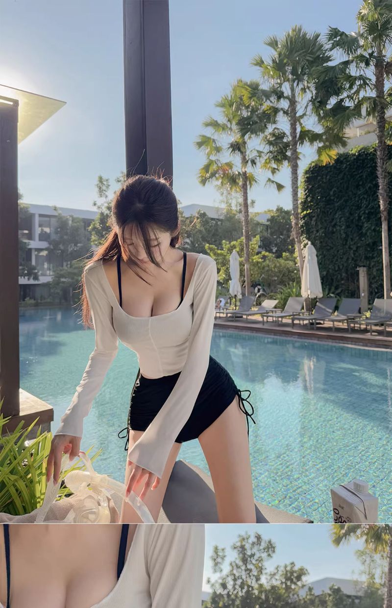 Maillot de bain femme Hot Spring, nouveau, sexy, amincissant, pur désir, protection solaire, respirant, manches longues, cache-maillot, taille haute_voghion.com