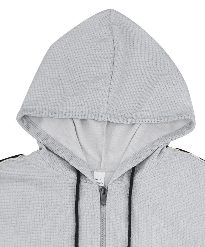 Men's Waffle-Knit Hoodie & Jogger Set, Embroidered Logo Lounge Wear, Comfortable Two-Piece Outfit_voghion.com
