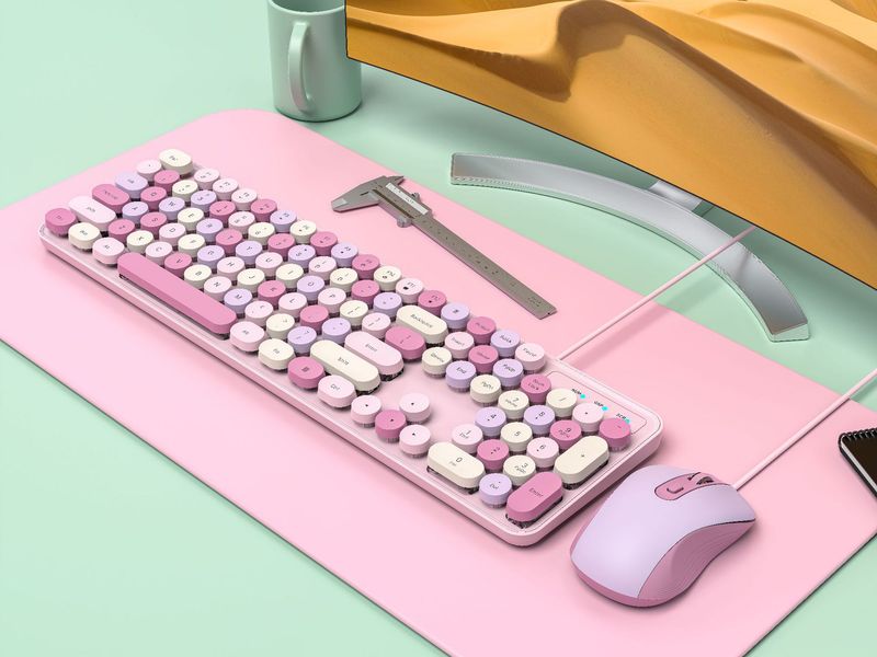 Wireless Keyboard And Mouse Set – Cute Pink Retro Style, Silent Mechanical Keys For Office/Girls (Bluetooth 5.0, Ultra-Thin, Plug & Play)_voghion.com