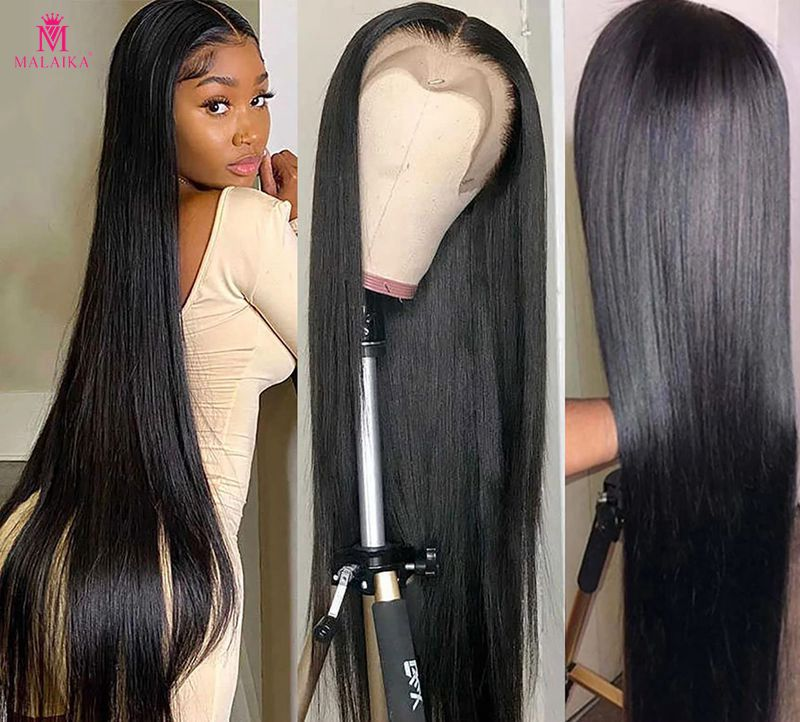 Rechte Kanten Voorkant Pruiken Echt haar Voorgeplukt 13x4 Kanten Frontale Pruiken Echt haar met babyhaar 180% dichtheid Menselijk haar pruiken voor dames Natuurlijke kleur_voghion.com