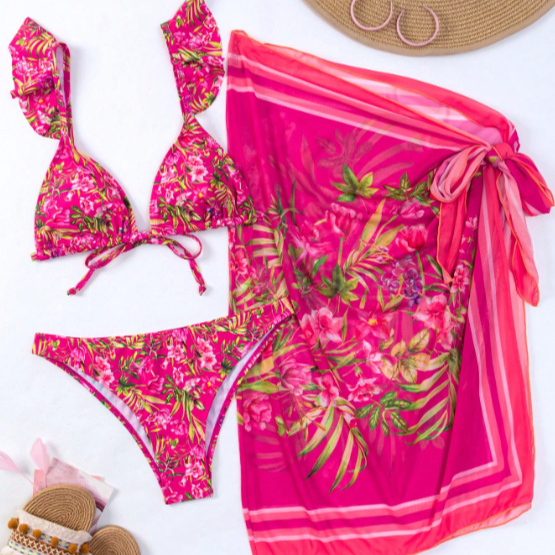 Women's Split Sexy Bikini Three-piece Beach Dress Holiday Swimsuit_voghion.com
