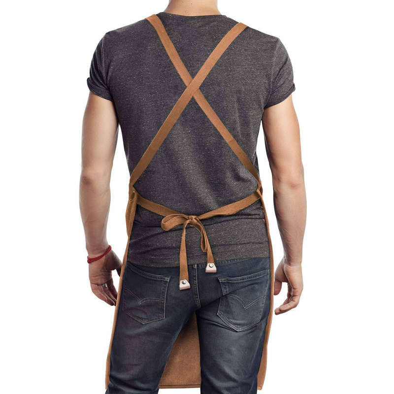 Chef, BBQ and Work Apron, 100% Cotton Canvas Large Apron with Pockets Grill and Cook - Adjustable Back Straps For Men, Women_voghion.com